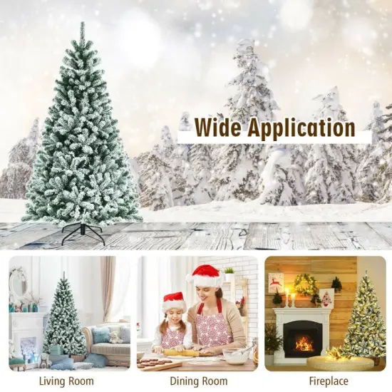 6/7 Feet Pre-lit Snow Flocked Christmas Tree with Metal Stand {2}