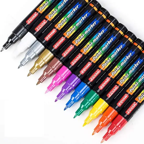12 colors Acrylic Paint Marker Pens, Extra Fine Point, Nylon Tip, 12 colors, Water based, Expert of rock painting, Water and Fade Resistant, Non-toxic {2}