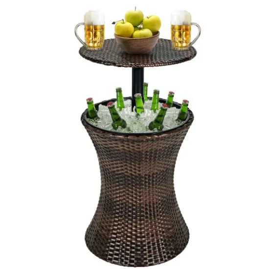 Height Adjustable Patio Rattan Cooler Bar Table-Black {3}