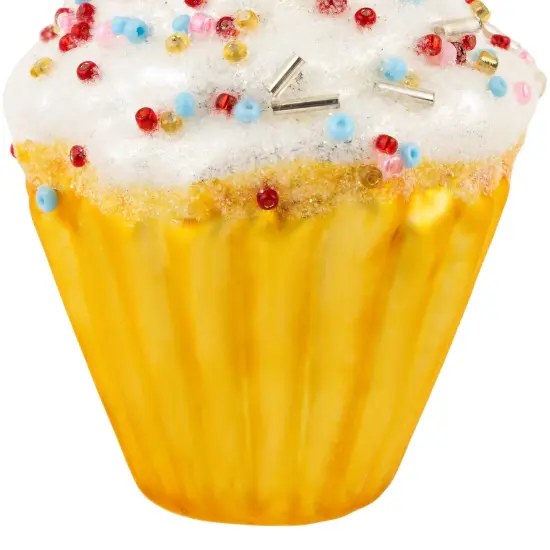 Northlight 3" White and Golden Cupcake Glass Christmas Hanging Ornament {6}