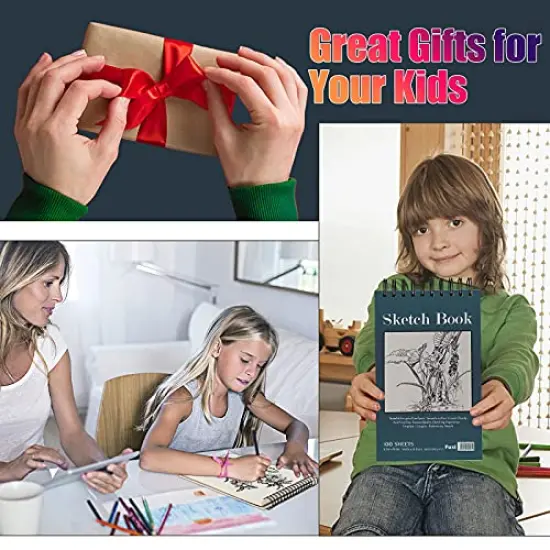 5.5" x 8.5" Sketchbook Set, Top Spiral Bound Sketch Pad, 2 Packs 100-Sheets Each (68lb/100gsm), Acid Free Art Sketch Book Artistic Drawing Painting Writing Paper for Beginners Artists {6}