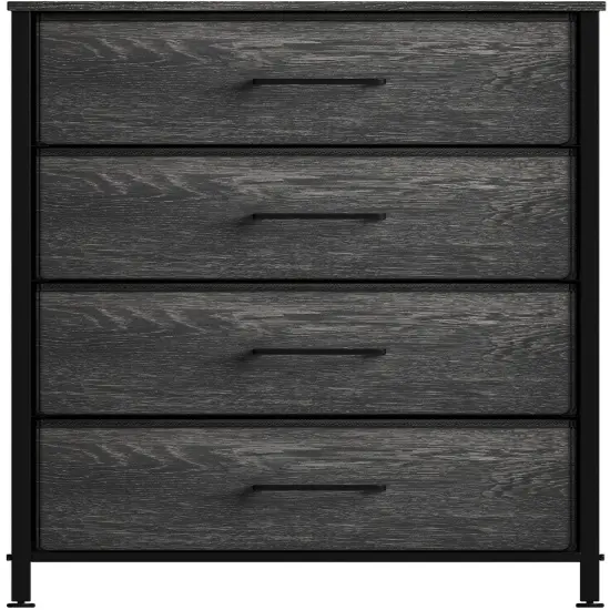 Sorbus Dresser with 4 Drawers - Bedside Furniture & Night Stand End Table Dresser with Steel Frame, Wood Top, Easy Pull Fabric Bins for Home, Bedroom Accessories, Office & Dorm Rustic Black {4}