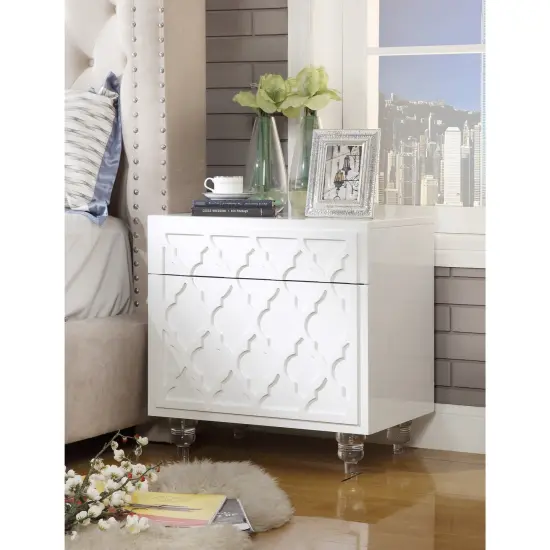 Keira Modern Trellis Lacquered Lucite Leg Side/Accent Table/ Nightstand White {1}