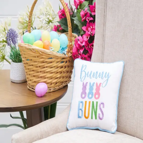 Easter "Bunny Buns" Embroidered Small/Petite Spring Themed Accent Pillow, 10" x 10" {3}
