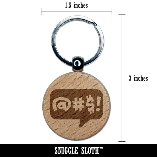 Censored Expletive Curse Bubble Engraved Wood Round Keychain Tag Charm {2}