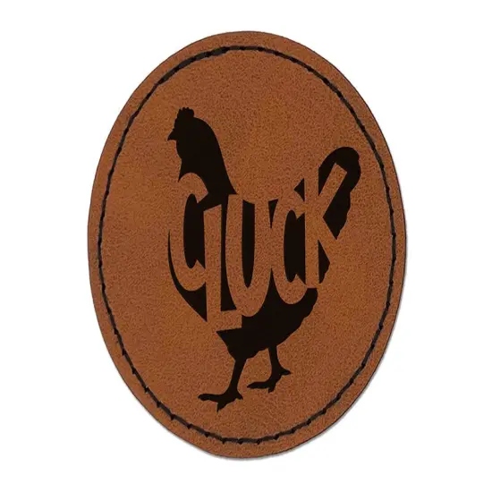 Chicken Hen Cluck Farm Animal Round Iron-On Engraved Faux Leather Patch Applique - 2.5" Brown {1}