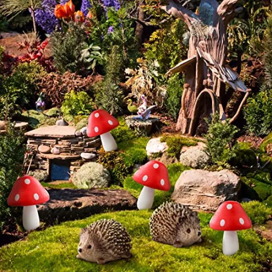 Fairy Outdoor Garden Animals Figurines Outdoor Fairy Wild Garden Accessories Resin Hedgehogs and Wood Mushroom Miniature Garden for Plant Pots Bonsai Craft Decor Fairy Wild Garden Supplies {2}