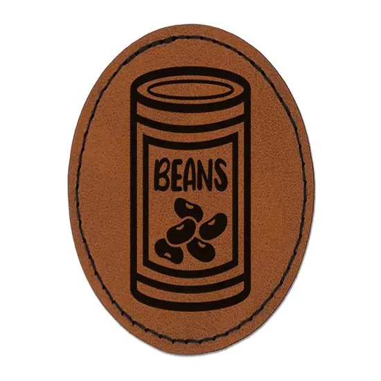 Can of Beans Round Iron-On Engraved Faux Leather Patch Applique - 2.5" Brown {1}