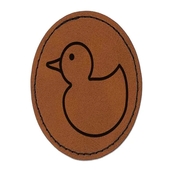 Rubber Ducky Round Iron-On Engraved Faux Leather Patch Applique - 2.5" Brown {1}