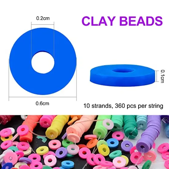 3600 PCS 10 Strands Clay Beads Polymer Clay Beads for Jewelry Making, Vinyl Heishi Beads 6mm for Surfer Bracelets Necklace Making (Blue) {6}