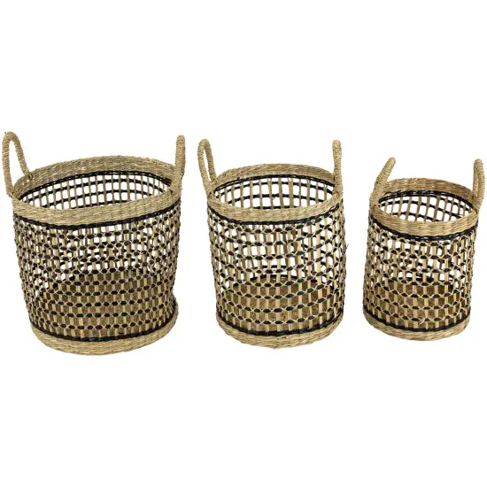 Northlight Set of 3 Open Honeycomb Weave Seagrass Storage Baskets with Handles 11.75" Beige {1}