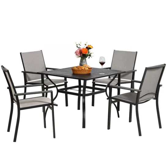 MEOOEM Patio Dining SetOutdoor Furniture Bistro Metal Table Side Table and Metal Stackable Chairs;Black {6}