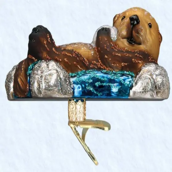 Floating Sea Otter Glass Ornament with Free Box {2}
