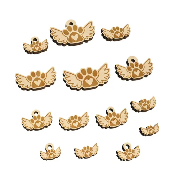 Paw Print Angel Wings with Heart Dog Cat Mini Wood Shape Charms Jewelry DIY Craft {2}