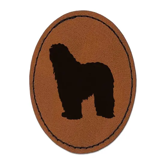 Bergamasco Sheepdog Dog Solid Round Iron-On Engraved Faux Leather Patch Applique - 2.5" Brown {1}