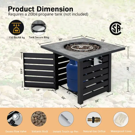 Square Propane Fire Pit Table with Lava Rocks and Rain Cover {4}