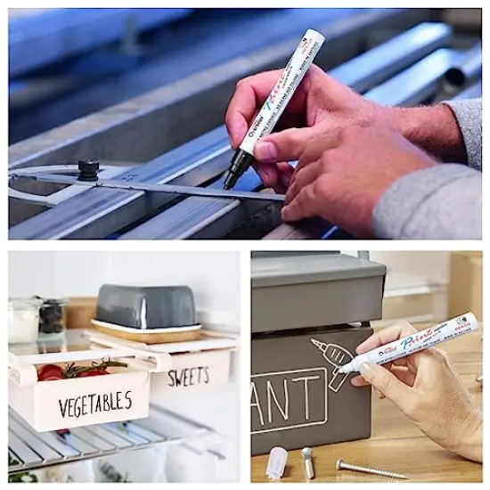 Permanent Paint Pens Paint Markers - 2 Pack White and Black Oil Based Markers, Quick Drying and Waterproof Marker Pen for Metal, Rock Painting, Wood, Rubber, Fabric, Plastic, Canvas, Mug. Medium Tip {6}