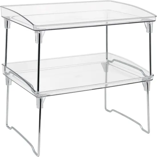 Sorbus Stackable Shelves for Cabinets & Countertop - Storage Shelf Organizer Stand Racks- Foldable Shelves for Undersink, Kitchen Cabinets, Pantry, Countertops, Clear Plastic/Metal {1}