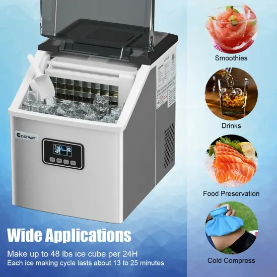 48 lbs Stainless Self-Clean Ice Maker with LCD Display {5}