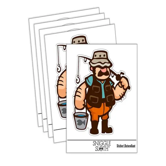 Fisherman Dad with Fishing Rod Waterproof Vinyl Phone Tablet Laptop Water Bottle Sticker Set - 5 Pack {1}