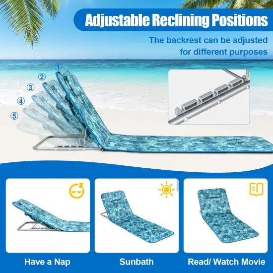 3 Pieces Beach Lounge Chair Mat Set 2 Adjustable Lounge Chairs with Table Stripe Green {3}