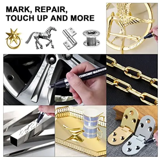 6 Pieces Liquid Mirror Chrome Markers, Silver & Gold Oil-based Permanent Chrome Mirror Paint Pens for Model Painting, Repairing, Marking or DIY Art Projects, Waterproof Reflective Gloss Metallic Markers {5}