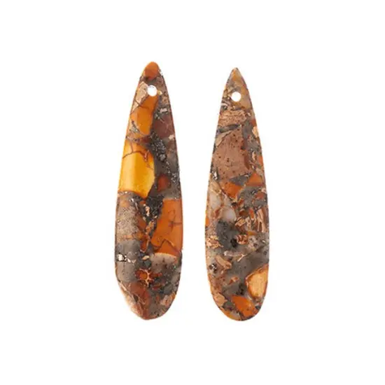 Earth's Jewels Semi-Precious 12x46mm Synthetic Imperial Jasper Orange Teardrop Pendants {2}