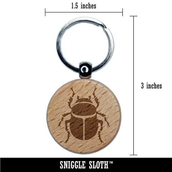 Scarab Beetle Insect Bug Engraved Wood Round Keychain Tag Charm {2}