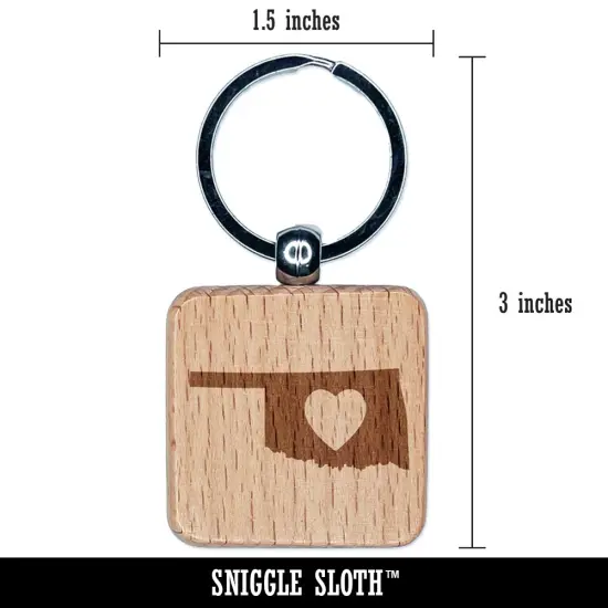 Oklahoma State with Heart Engraved Wood Square Keychain Tag Charm {2}