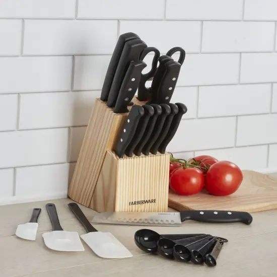 22 Pieces Never Needs Sharpening Triple Rivet High-Carbon Stainless Steel Knife Block and Kitchen Tool Set, Black {5}