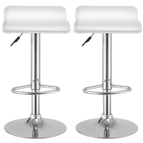 Set of 2 Swivel Bar Stools Backless Dining Chair White {3}