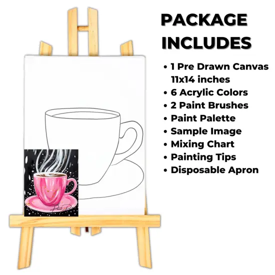 "Hot Pink Drink" DIY Canvas Art Kit, Adult Beginner, Acrylic Paint Size 11x14 inch {2}