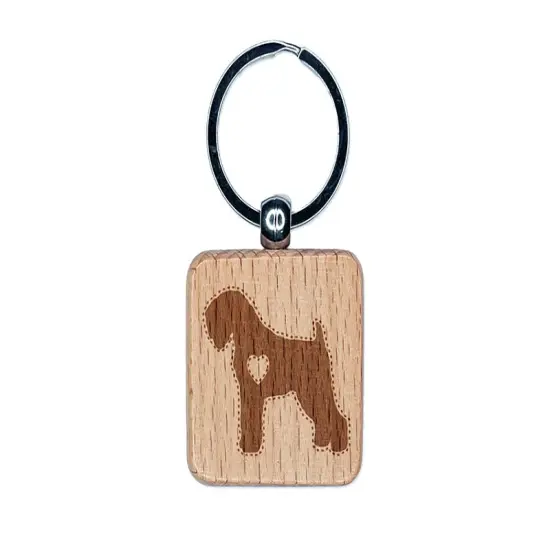 Black Russian Terrier Chornyi Dog with Heart Engraved Wood Square Keychain Tag Charm {1}