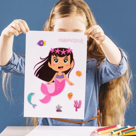 Wrapables Make Your Own Sticker Sheets, DIY Make a Face Animal, Food, Party Favor Stickers (24 Sheets) Mermaids {4}