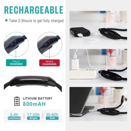 Lightweight Neck Reading Light, Book Light for Reading in Bed, Neck Light for Knitting,3 Colors,9 Brightness,Rechargeable,Hand Free,Portable,Long Lasting,Suitable for Crocheting,Sewing,Craft {3}