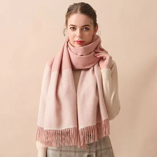 Kitcheniva Plaid Wool Soft Cashmere Winter Scarf Unisex Pink {1}