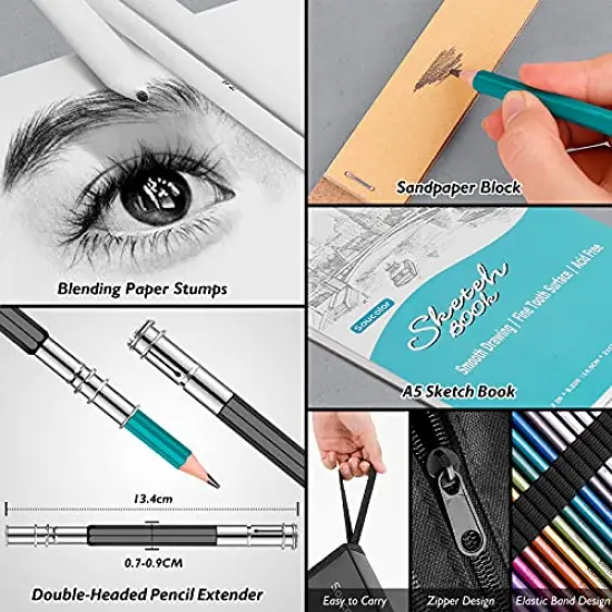 73 Art Supplies for Adults Kids, Art Kit Drawing Supplies Sketching Pencils Coloring Set with Sketchbook, Coloring Book, Charcoal Metallic Graphite for Shading Blending, Gifts for Teen Girls {6}