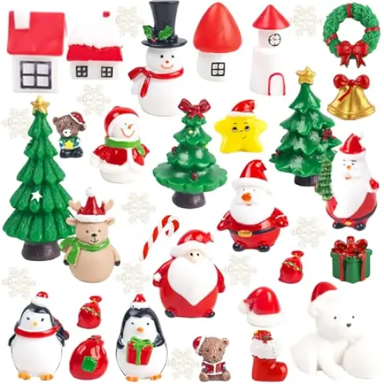 LovesTown 38 PCS Fairy Garden Christmas Accessories, Christmas Miniature Ornaments, DIY Snow Globe Figurines, Christmas Decorations for Christmas Party {1}
