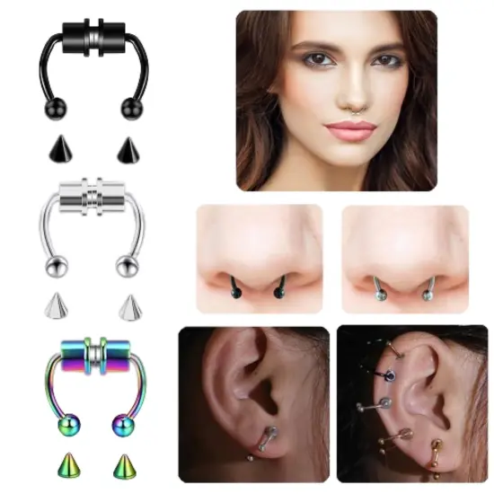 Kitcheniva Magnetic Non Piercing Fake Nose Rings Black {2}