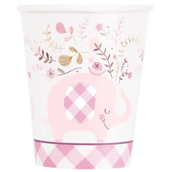 Pink Floral Elephant 9oz Paper Cups, 8ct {1}