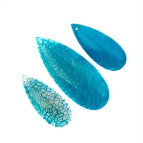 Earth's Jewels Semi-Precious Natural Blue Agate Teardrop Pendants, 3pcs {2}