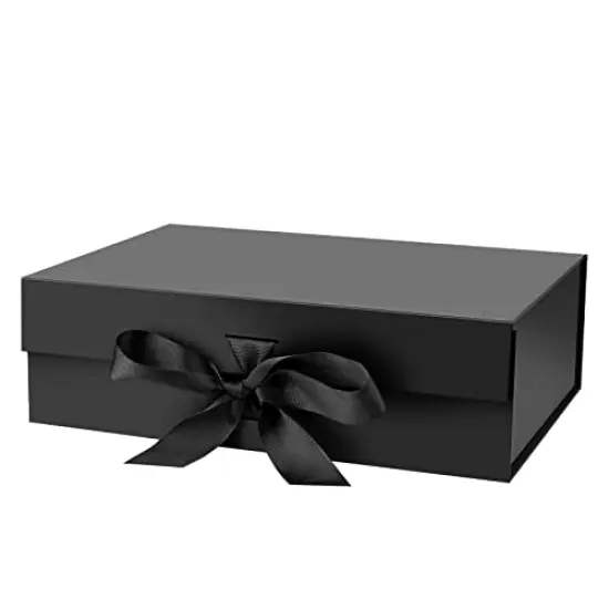 Gift Box with Lid for Presents 10.5x7.5x3.1 Inches with Ribbon and Magnetic Closure(1-Pack) (Black) {2}