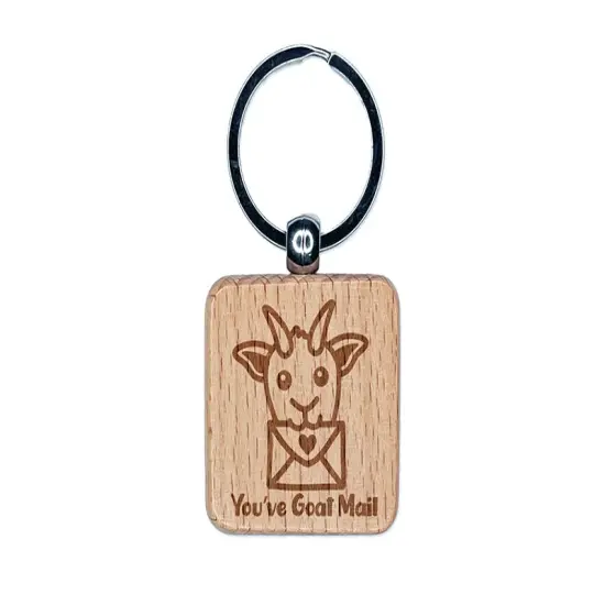 You've Got Goat Mail Engraved Wood Square Keychain Tag Charm {1}