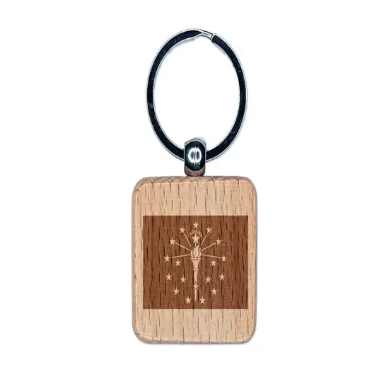 Indiana State Flag Engraved Wood Square Keychain Tag Charm {1}