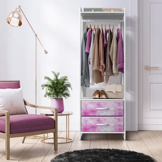 Sorbus Clothing Rack with Drawers - Clothes Stand Dresser - Wood Top, Steel Frame, & Fabric Drawers - Tall Closet Storage Organizer - Garment Rack for Hanging Shirts, Dresses, & Jackets Tie dye pink {6}