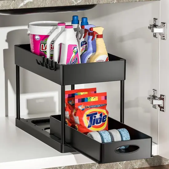 2-Tier Under Sink Cabinet Organizer with Sliding Storage Drawer . {2}