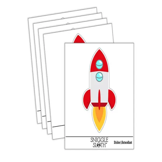 Rocket Ship Doodle Waterproof Vinyl Phone Tablet Laptop Water Bottle Sticker Set - 5 Pack {2}