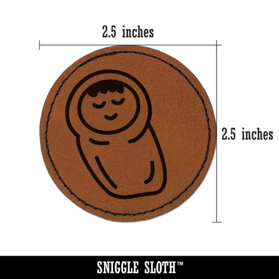 Sleeping Baby Doodle Round Iron-On Engraved Faux Leather Patch Applique - 2.5" Brown {3}