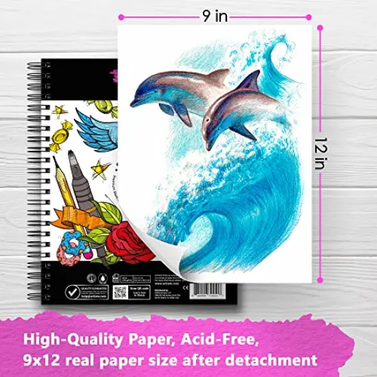 9x12" Premium Sketch Book Set, Spiral Bound, Pack of 2, 200 Sheets (100g/m2), Acid-Free Drawing Paper, Ideal for Kids, Teens & Adults. {6}