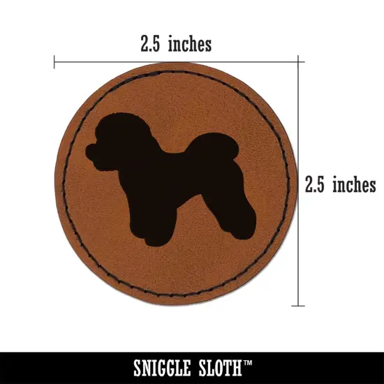 Bichon Frise Dog Solid Round Iron-On Engraved Faux Leather Patch Applique - 2.5" Brown {3}